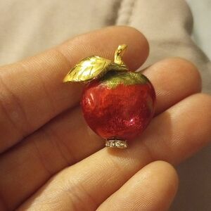 Elegant Red and Gold Apple Brooch, Signed MFA
